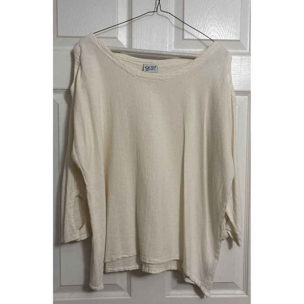 Oh My Gauze Cold Shoulder Cutout Sleeve Cotton Top Cream Ivory Blouse Size 1 S/M